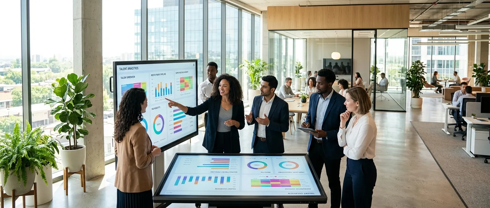 HR team analyzing talent data with artificial intelligence