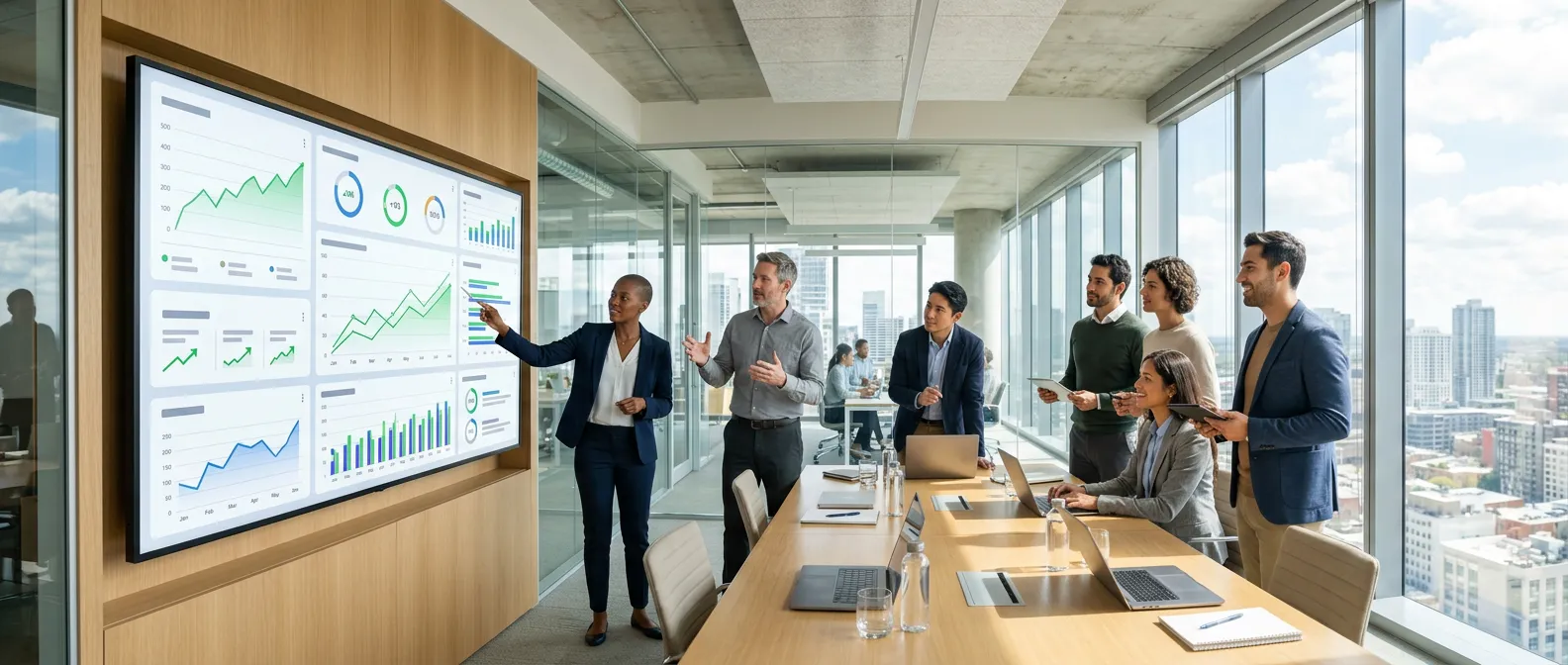 it team analyzing deployment metrics on a dashboard