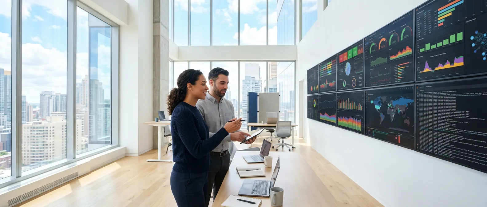 sre team analyzing docker logs and metrics in a control center