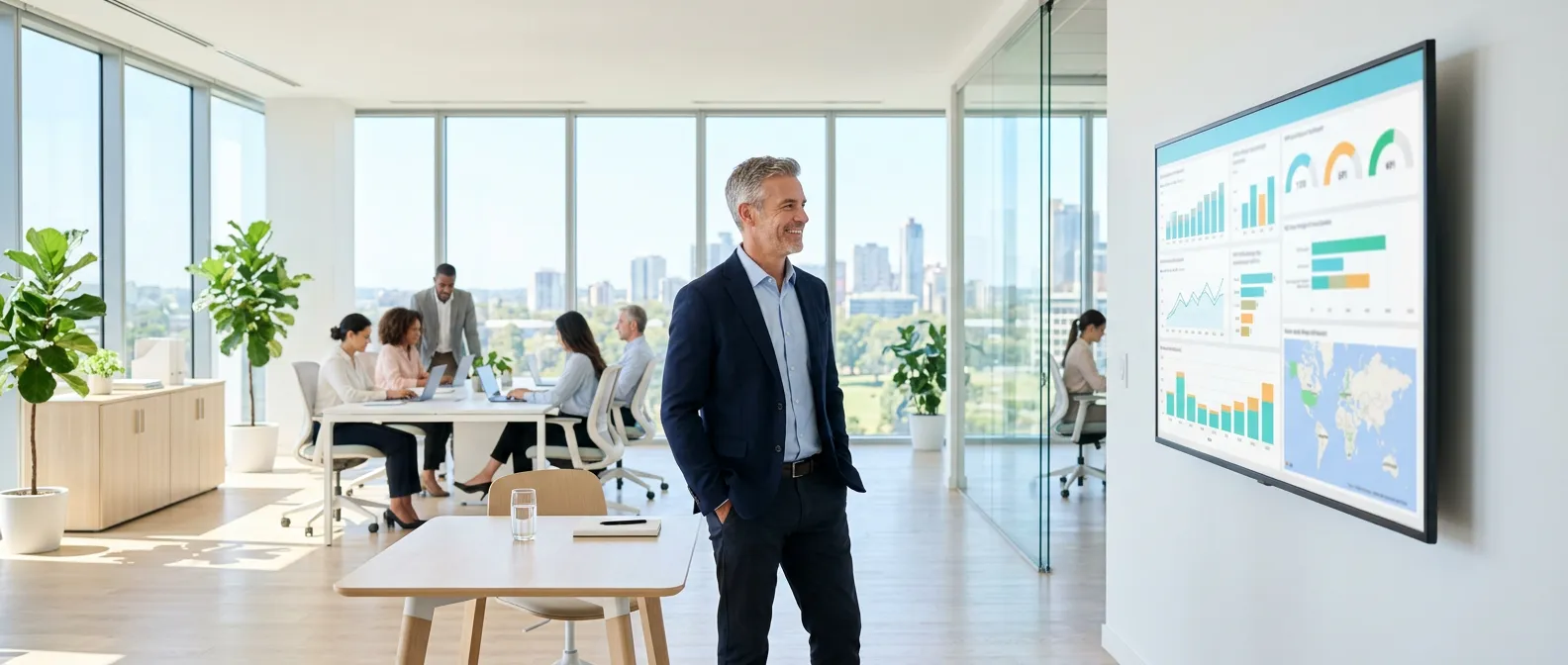 manager consultant un tableau de bord power bi sur ecran mural