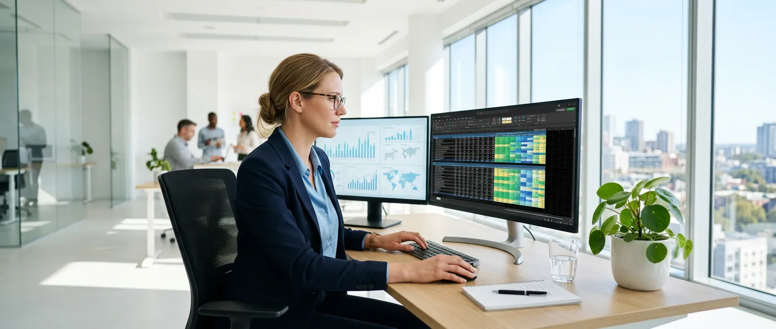 finance professional working on excel with copilot assistance