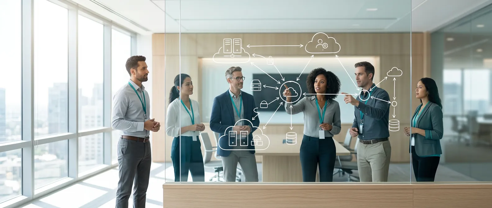 schema d'architecture cloud hybride entra id presente par une equipe it