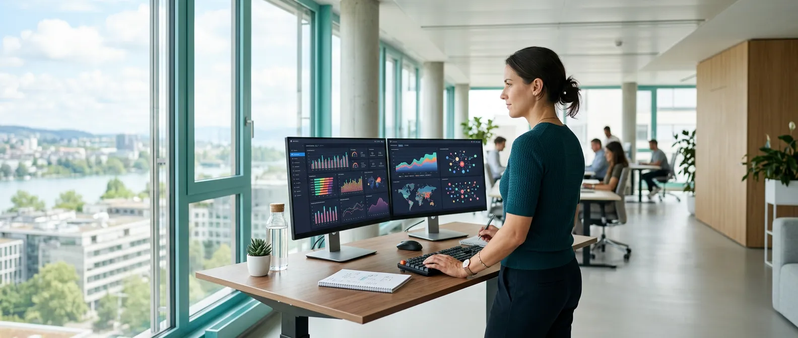 ingénieur data devant des tableaux de bord sur la plateforme Microsoft Fabric