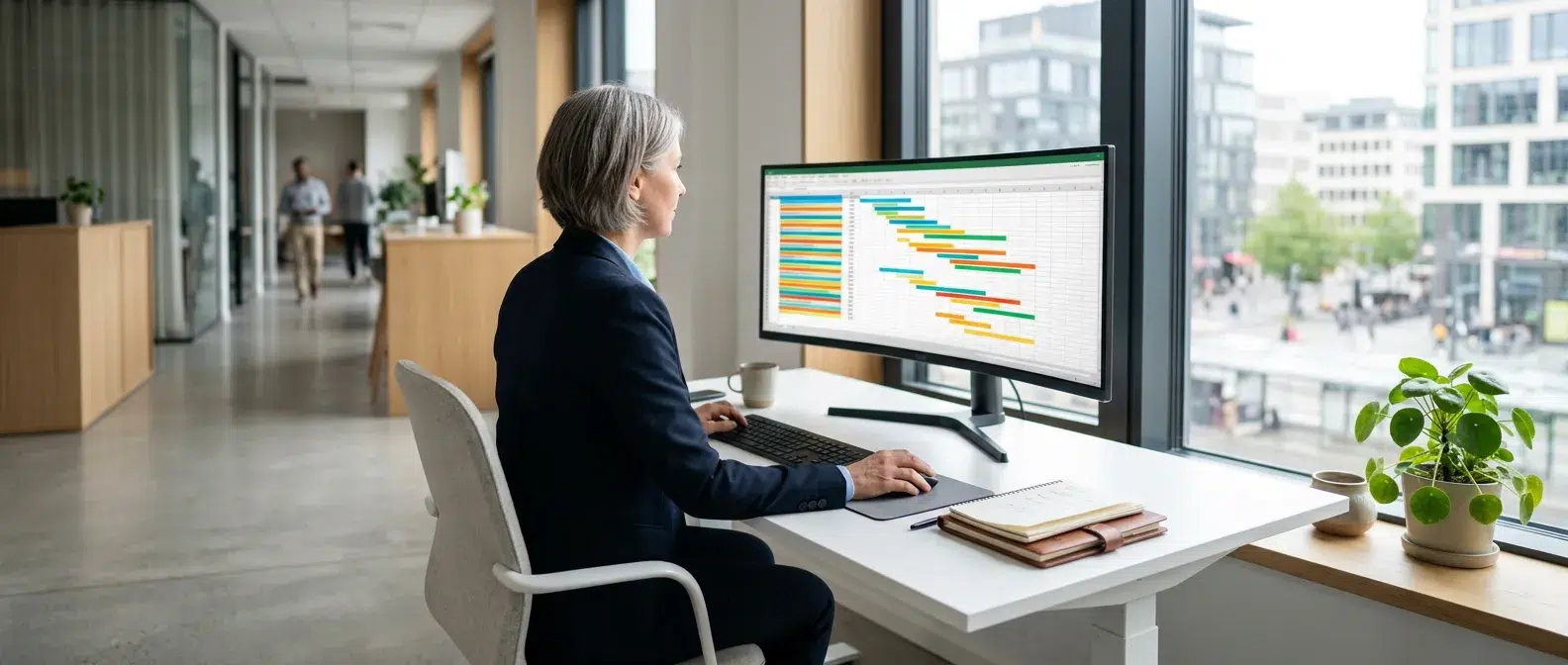 professionnelle construisant un diagramme de gantt dans un tableur