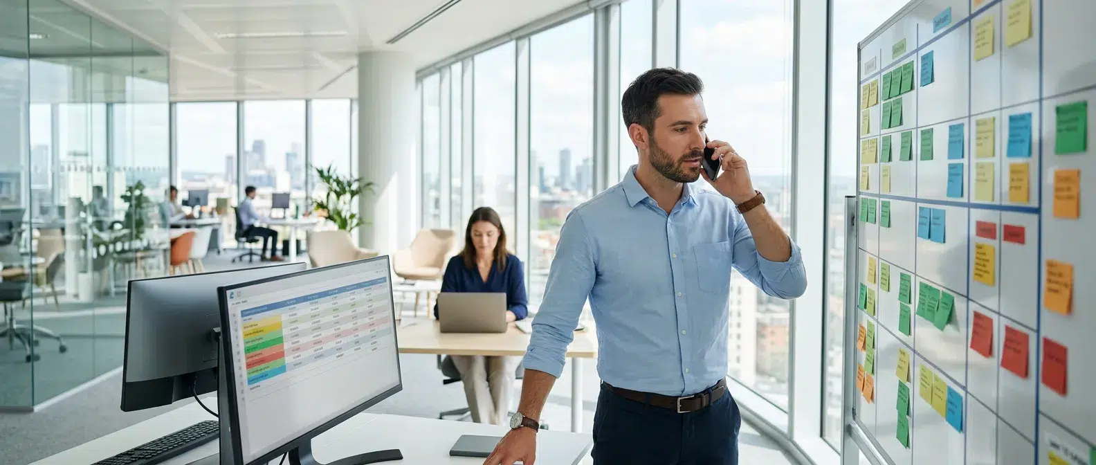 accounts specialist tracking payment deadlines on a planning board