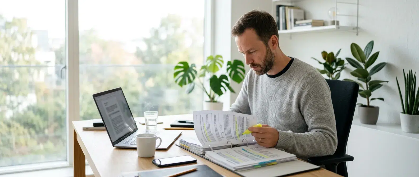 chef de projet révisant ses notes avant un examen de certification